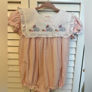 Cecil & Lou, 18 month bunny bubble, monogrammed “Emily”